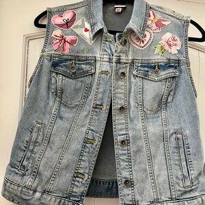Vintage Denim Vest with Coquette Style Patches